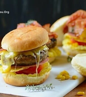 A close up of a Brazilian burger (X-Tudo)