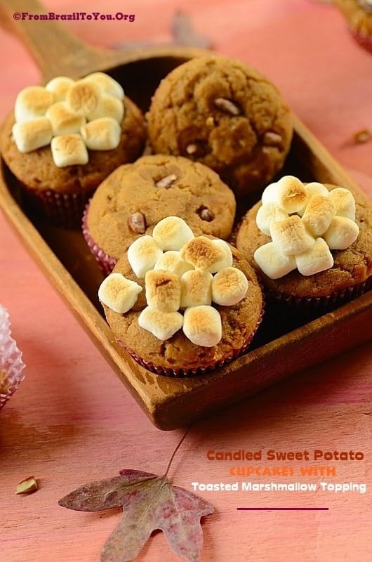 Candied Sweet Potato Cupcakes served in a tray