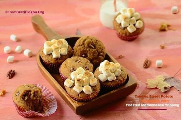 a bunch of sweet potato cupcakes in a platter and on the sides