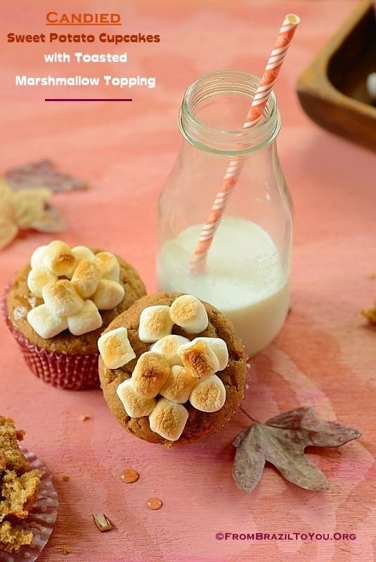 Candied Sweet Potato Cupcakes served with milk on the side