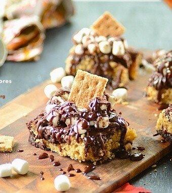 several slices of s'mores brownies on a platter