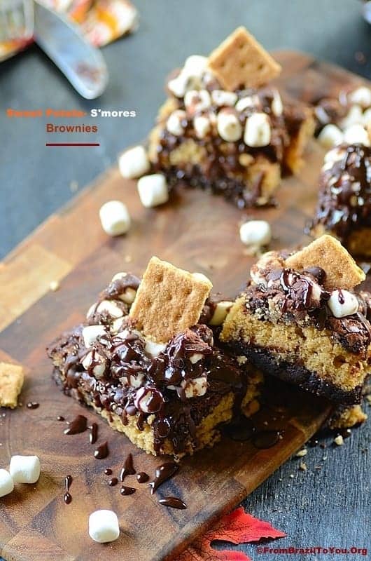 Sweet Potato-Smores Brownies served on a tray