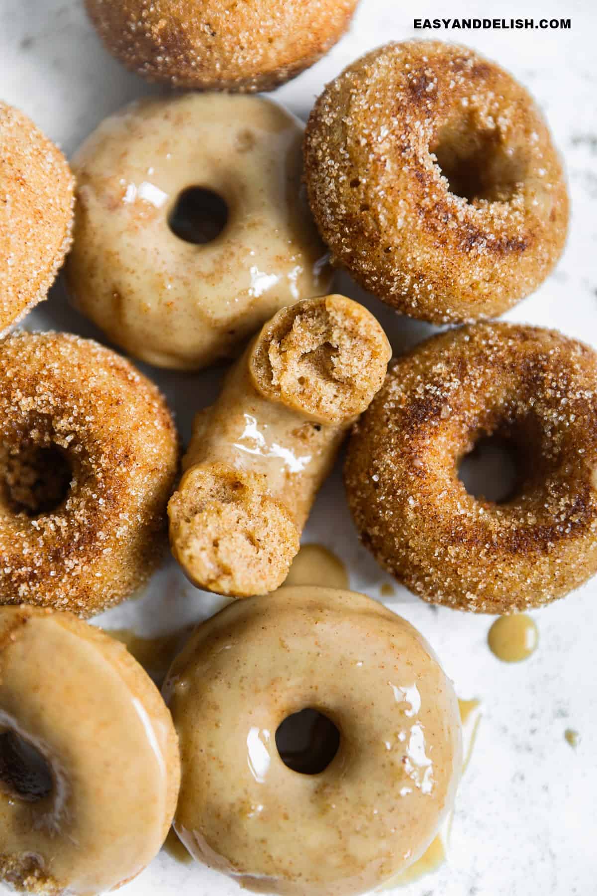 baked donuts both whole and partially eaten