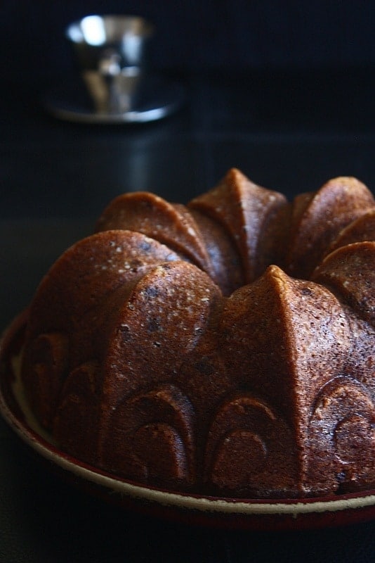 GF Banana Apple Bundt Cake inverted in a plate