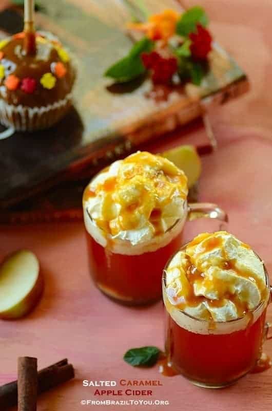 two cups of Quick Salted Caramel Apple Cider on a table