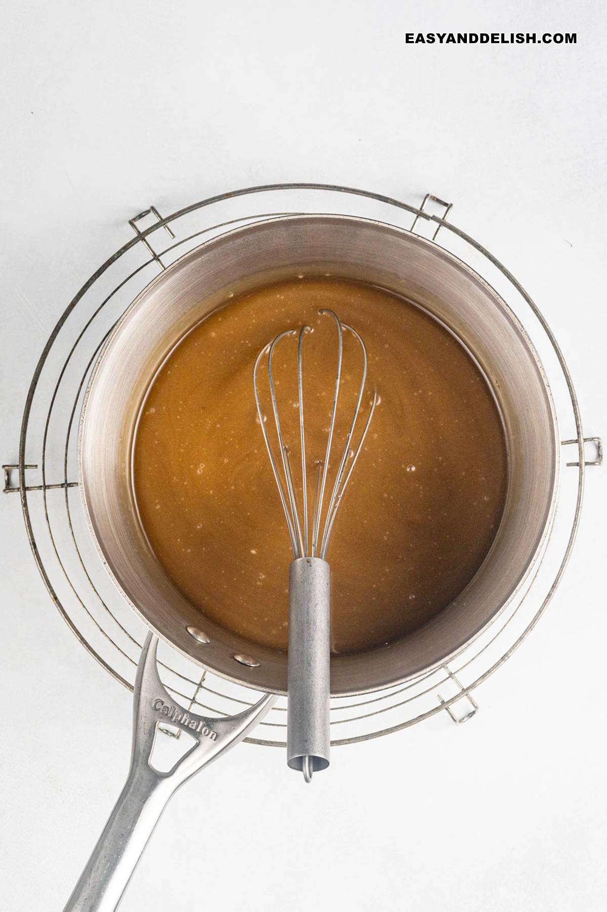 Making caramel in a pan.