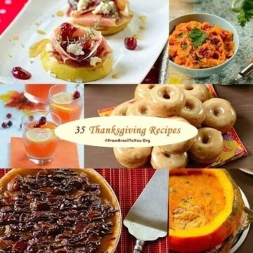 Many different types of foods in a photo collage for Thanksgiving