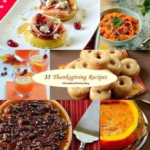 Many different types of foods in a photo collage for Thanksgiving