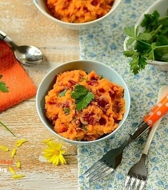 two bowls of mashed sweet potatoes