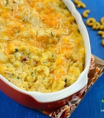 a baking dish with baked pasta