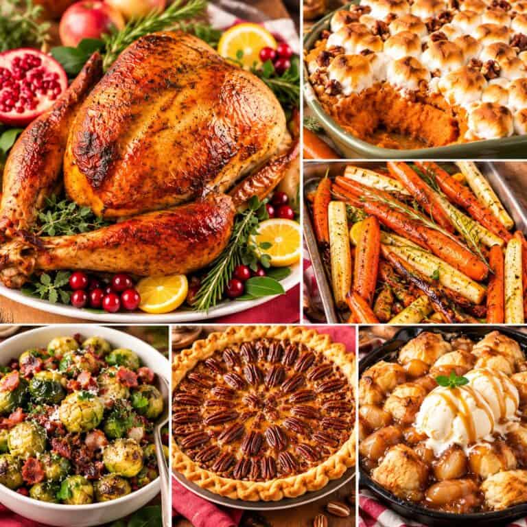 Easy Thanksgiving recipes including turkey, side dishes, bread, and desserts