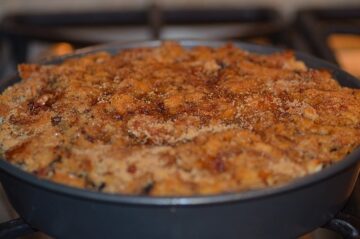 panettone french toast baking until golden brown