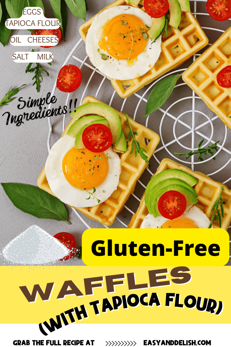 gluten-free waffles with fried eggs, tomatoes and herbs 