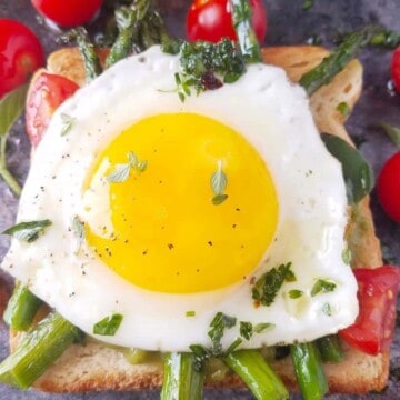 close up of sunny side up eggs on a toast