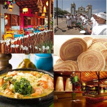 A photo collage of food and places to eat in Recife and Olinda, Brazil.