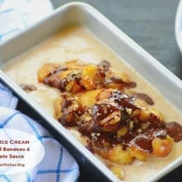 Peanut butter Ice Cream with Fried Bananas and Chocolate Sauce