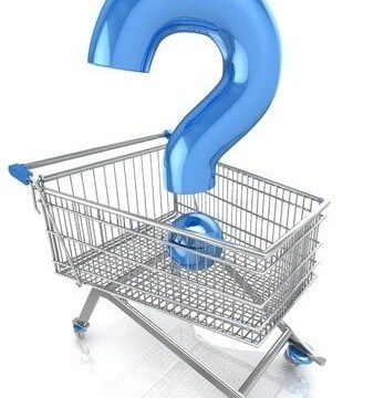 A shopping cart with a blue question mark inside