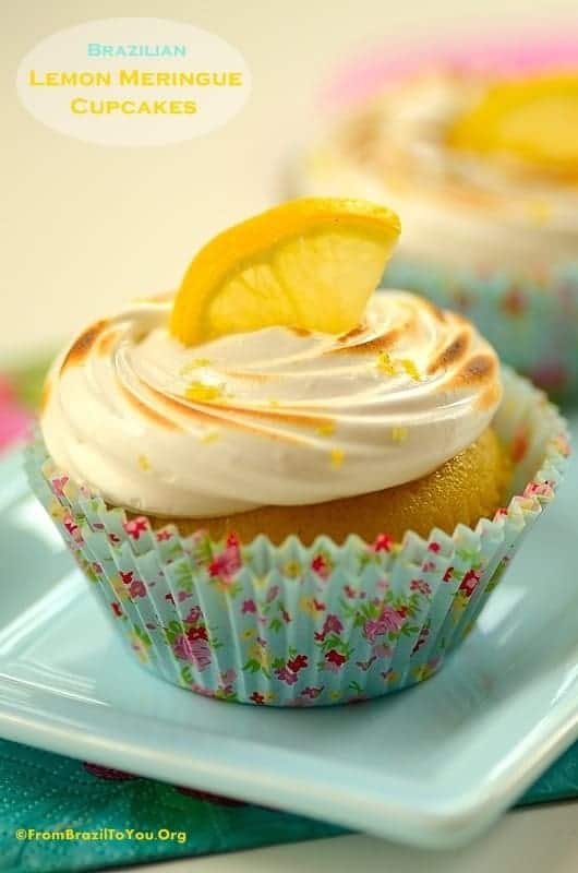 Closeup of a Brazilian lemon meringue cupcake