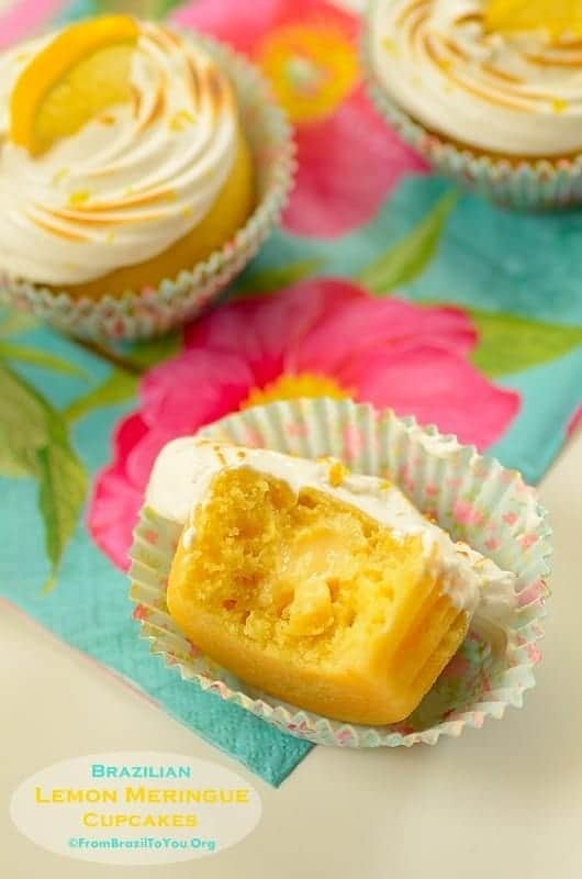 Half-eaten lemon meringue cupcake