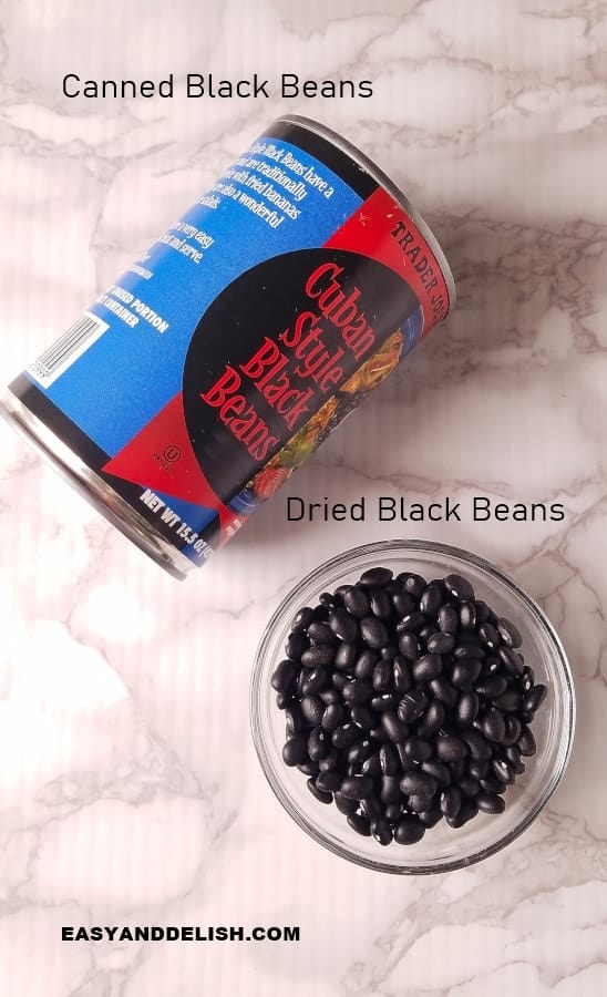 a can of black beans and a small bowl of dried black beans 