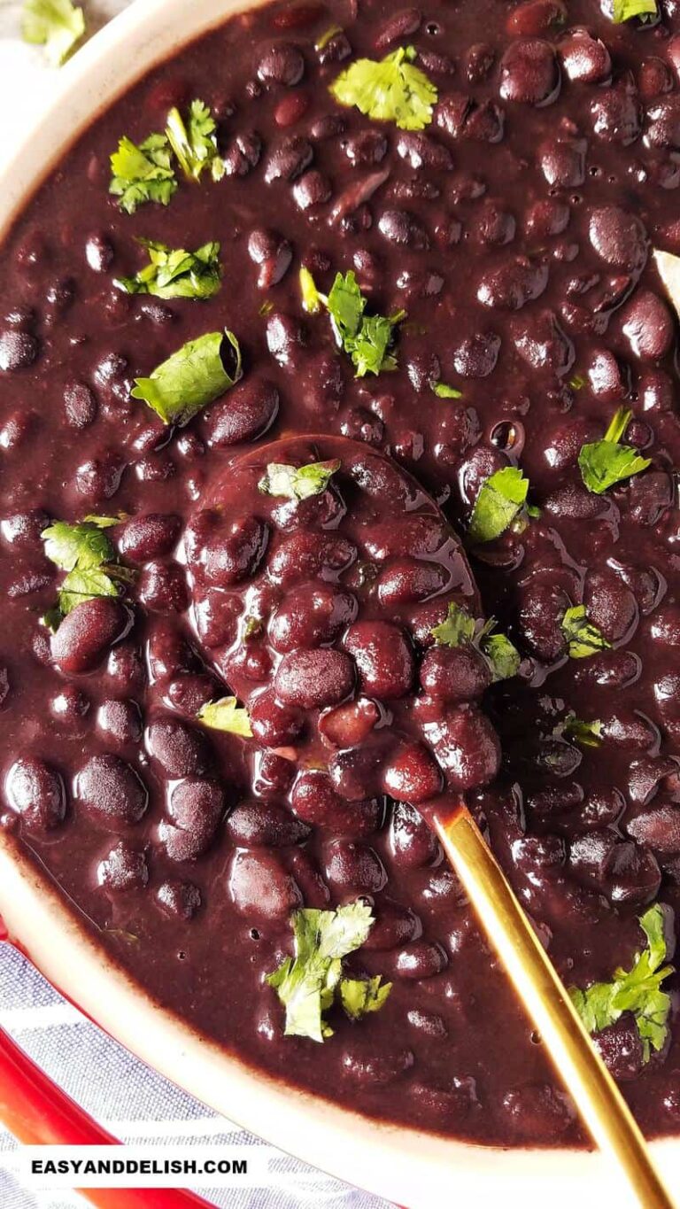 black beans in a bowl with a spoon on the side