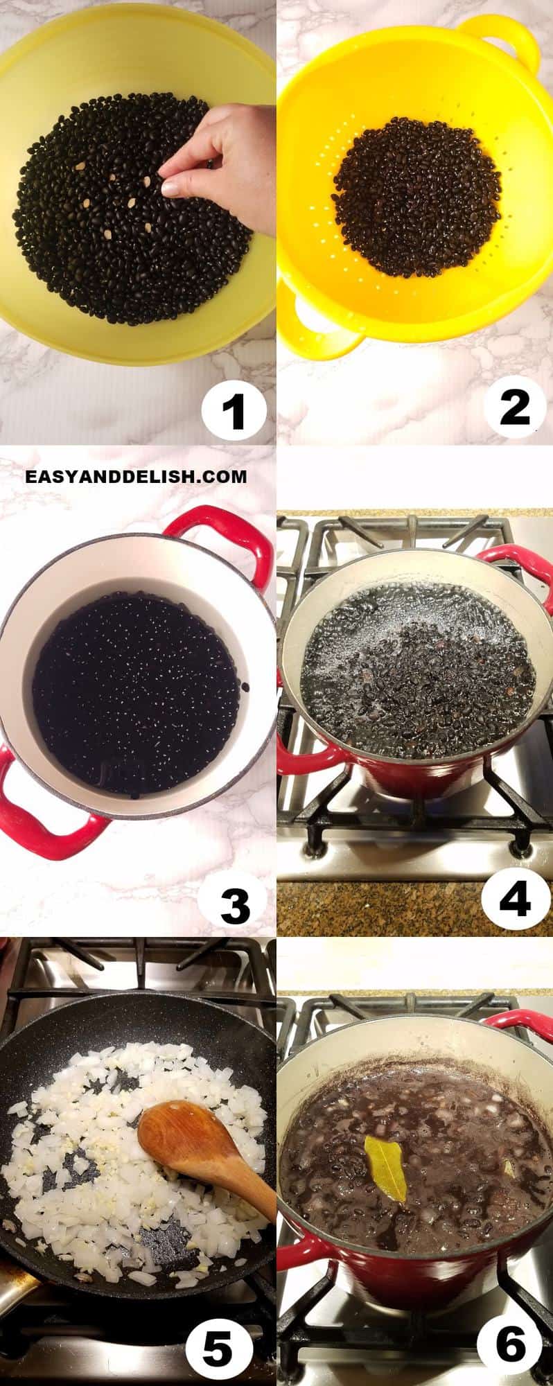 image collage showing how to make black beans in 6 steps