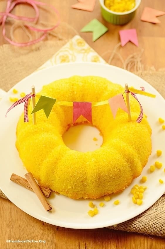 Sweet Corn Bundt Cake decorated for the Brazilian June Festivals