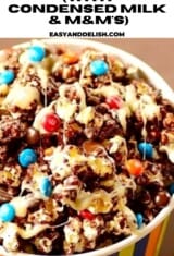 close up of a bucket of chocolate covered popcorn