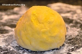 coxinha dough which was been formed into a ball and is resting