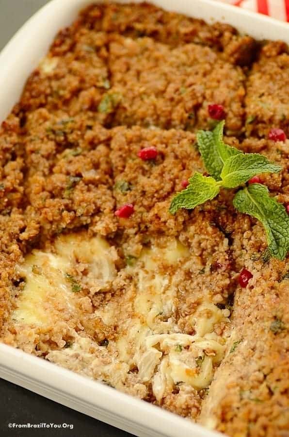 Baked Kibbeh (Kibe Assado Recheado) showing cheese layer