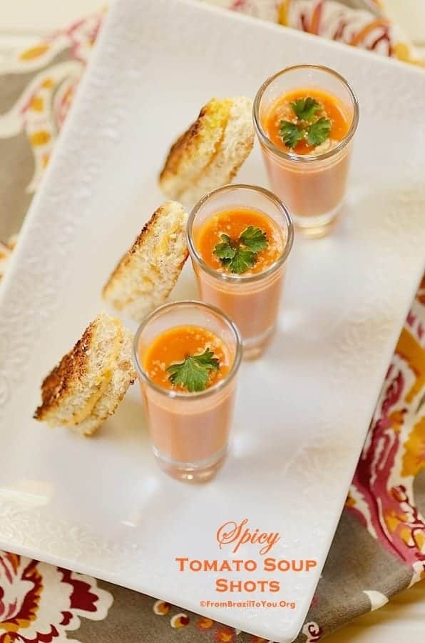 Spicy Tomato Soup Shots with Mini Grilled Cheese