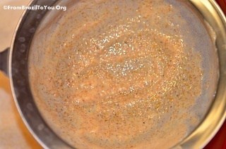 Flan mixture strained through a sieve