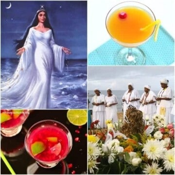 photo montage with brazilian symbols of the new year and two types of cocktails