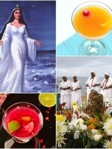 photo montage with brazilian symbols of the new year and two types of cocktails