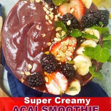 A close up of a bowl of acai smoothie
