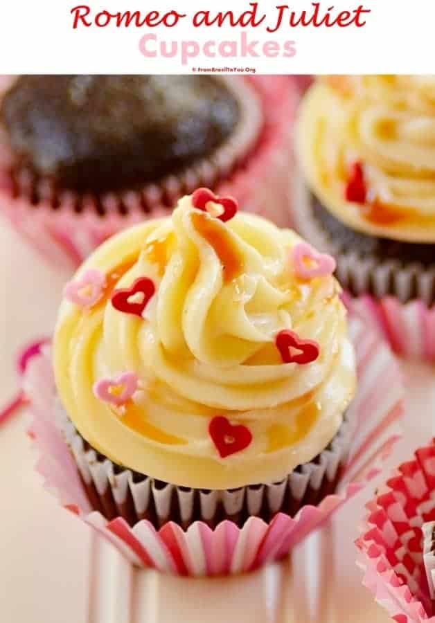 A close up of Romeo and Juliet Cupcakes