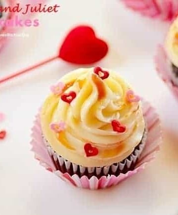 Valentine's day cupcakes on a tray.