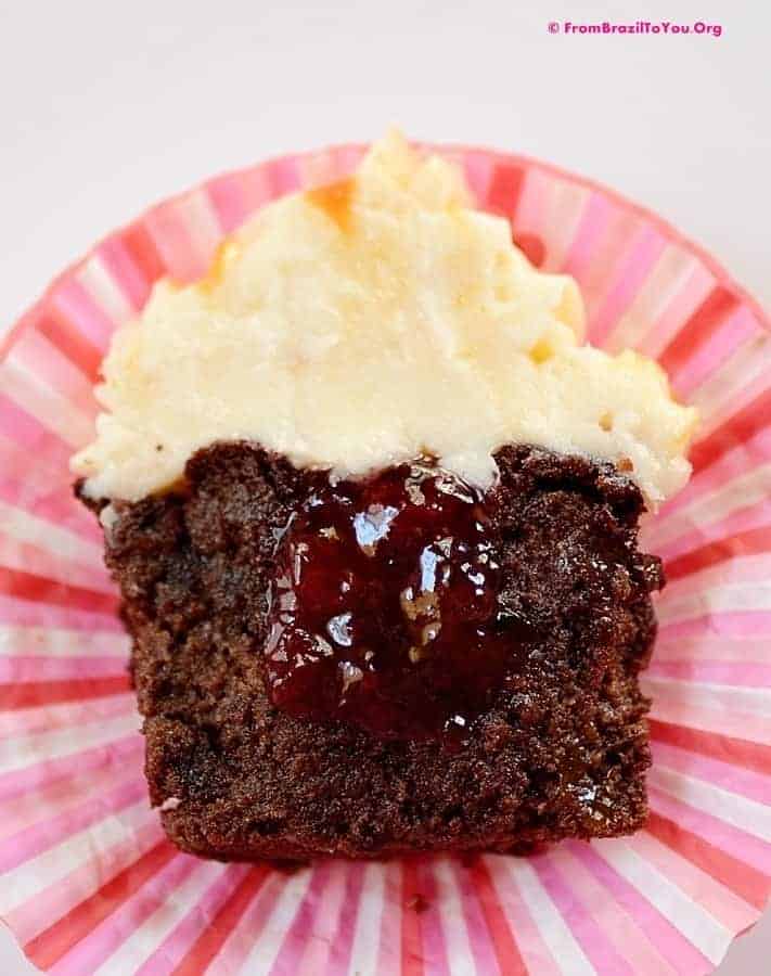 Half V-Day Cupcake filled with guava paste and topped with cream cheese forsting. 