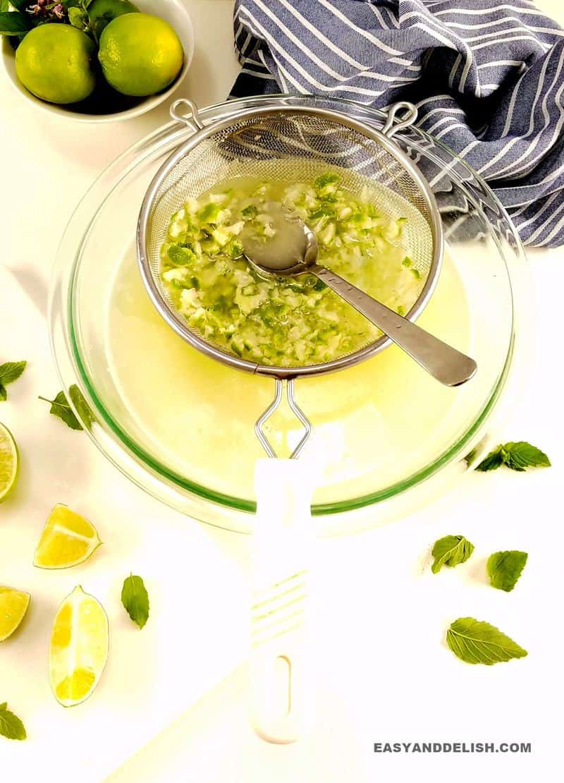 blended lime pulp and skin in a strainer