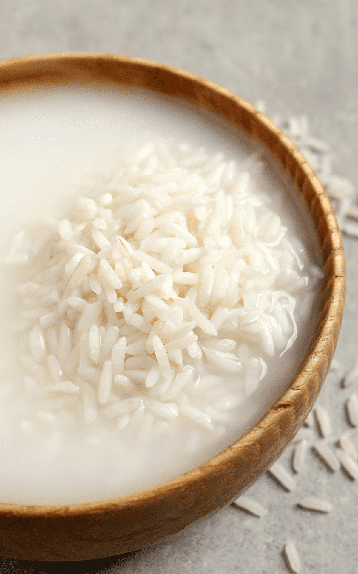 bowl of rice soaked in water.