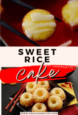 image collage with a sweet rice cake on the top and several in the bottom.