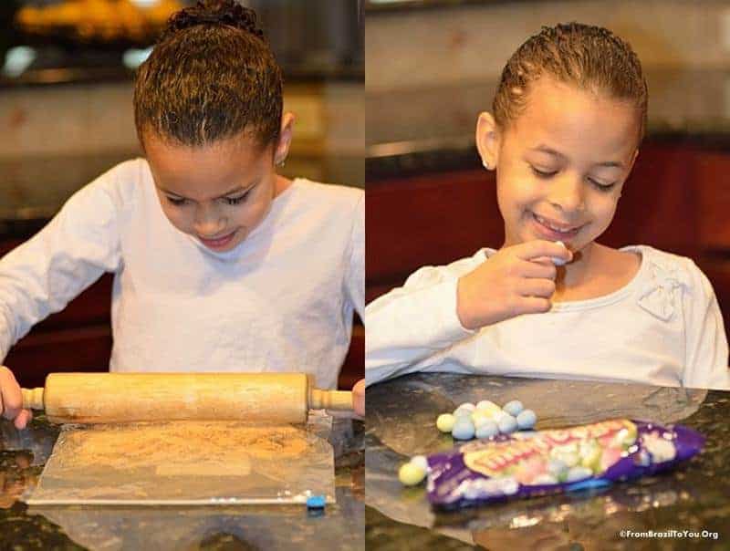 My kids helping to make our Easter Cookie Bars...