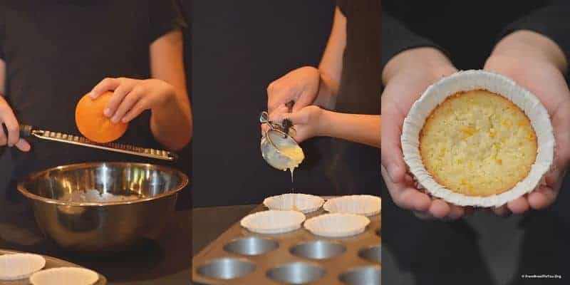 Spooning batter for queijadinha into muffin tins