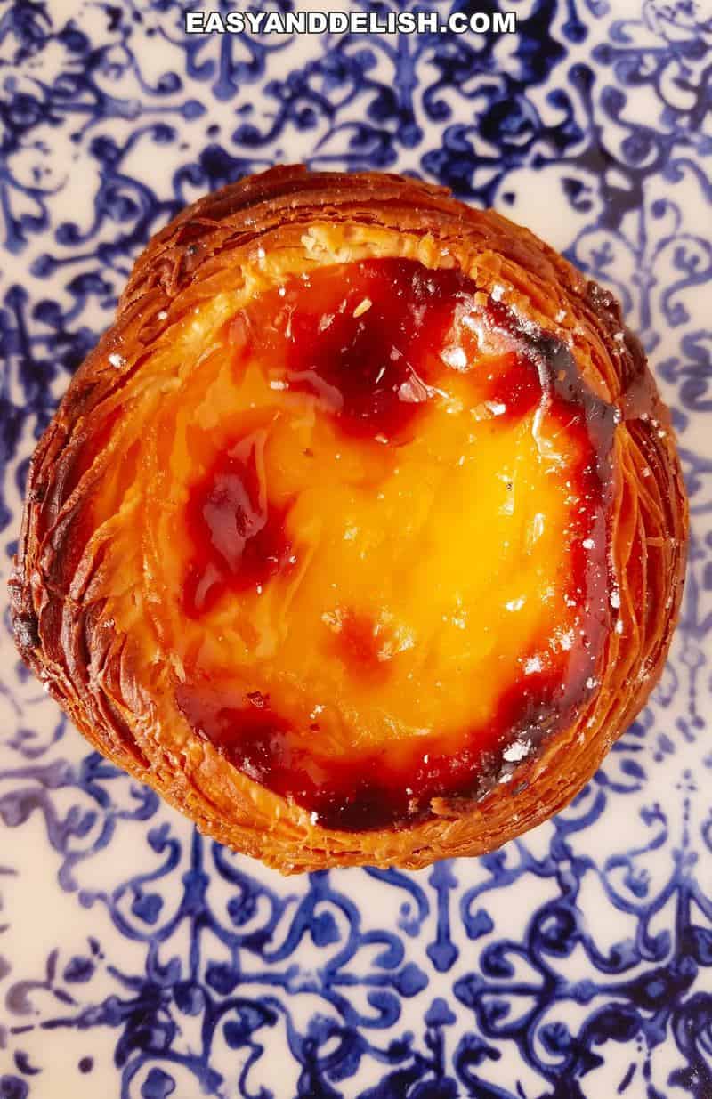 close up of pastel de nata over a plate