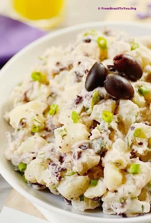 close up of Brazilian salad recipe with potatoes and mayo