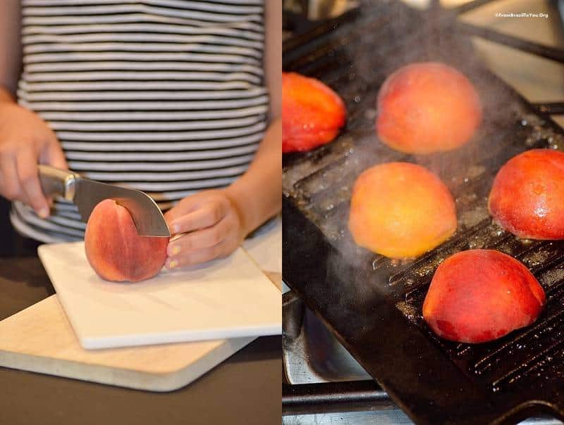 Slicing and grilling peaches