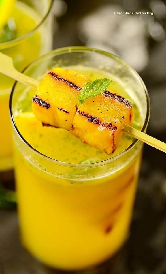 Sparkling Pineapple Mint Juice with Grilled Pineapple