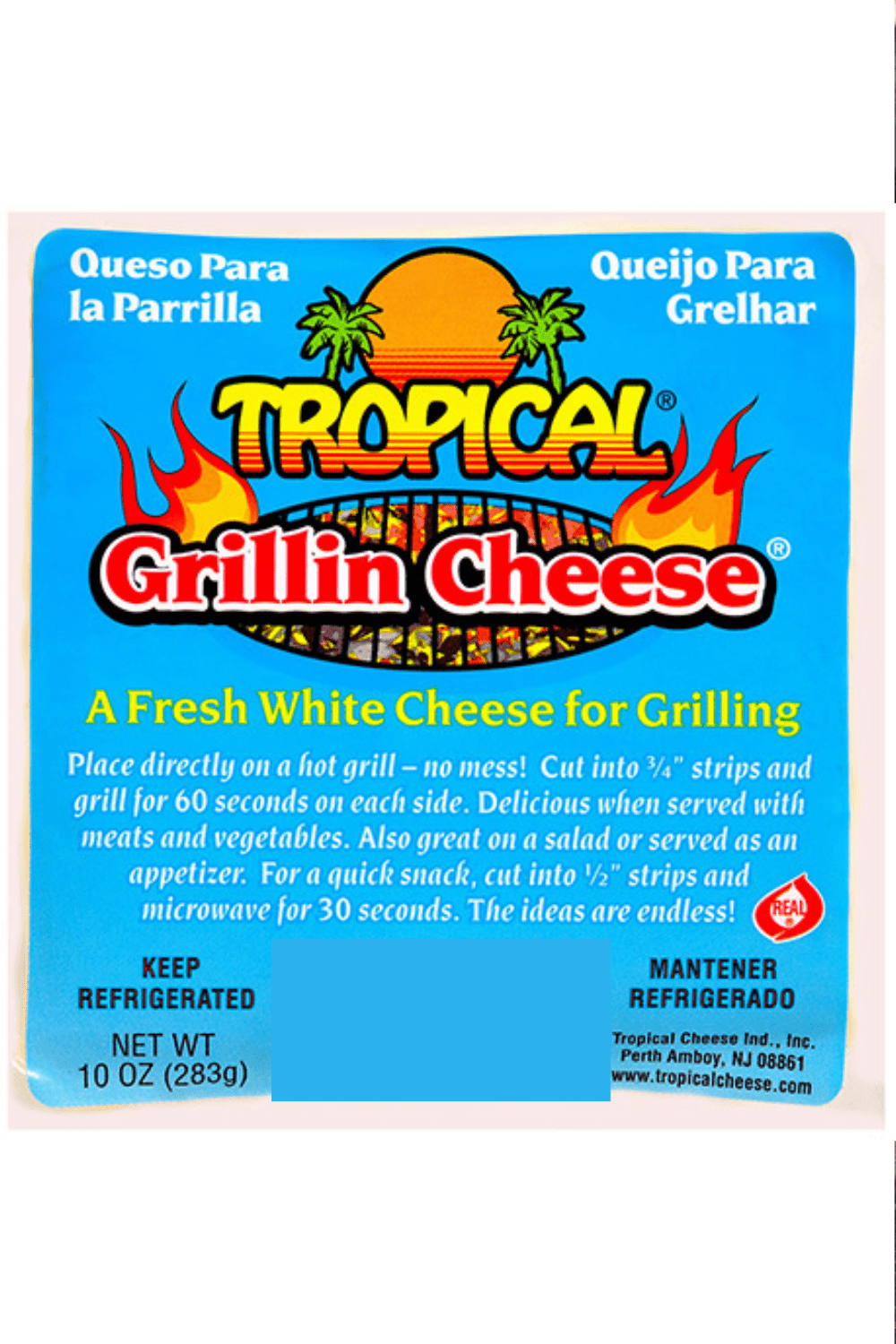 close up fo a block of tropical grilling cheese from Costco