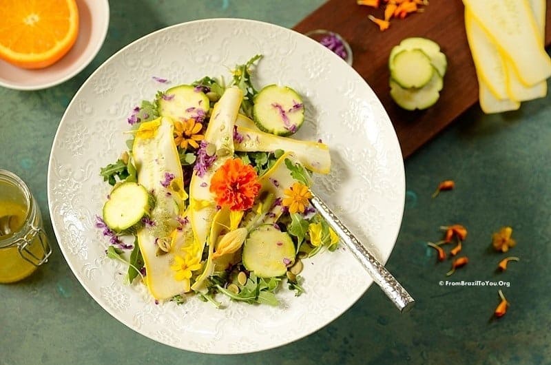 fall salad with edible flowers
