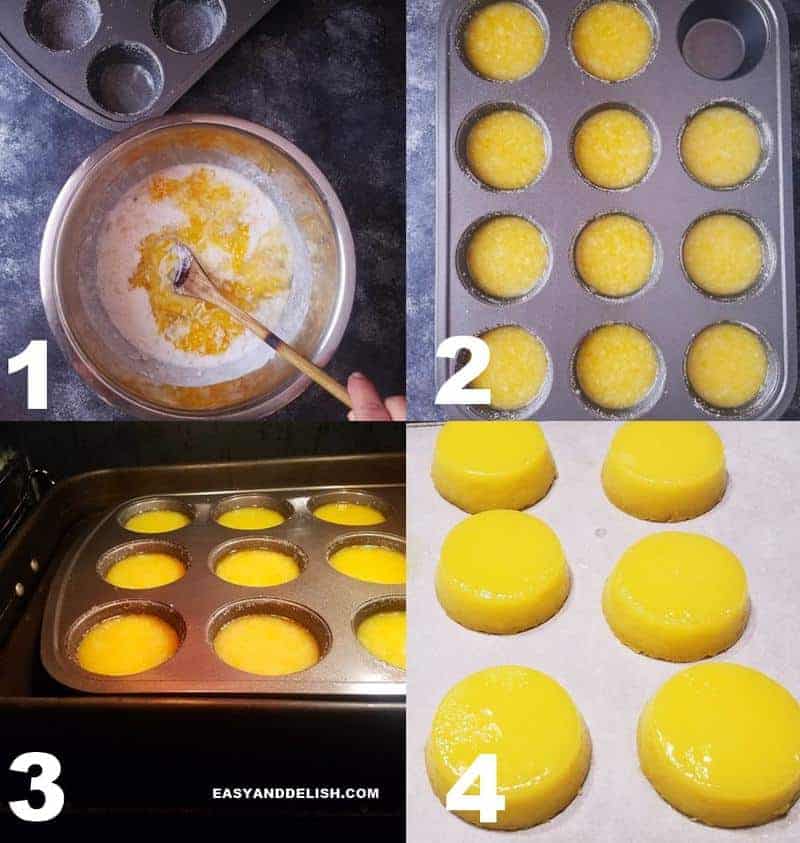 foto colagem mostrando como fazer a receita de quindim passo-a-passo 